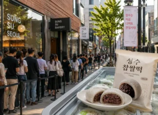 성수에서 줄 서던 찹쌀떡, 편의점 가자 하루 10만개…외국인이 키운 K-디저트 성수동 거리와 찹쌀떡 디저트를 함께 표현한 이미지