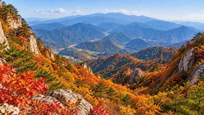 화강암 암봉과 깊은 계곡이 이어지는 완주 대둔산도립공원 전경